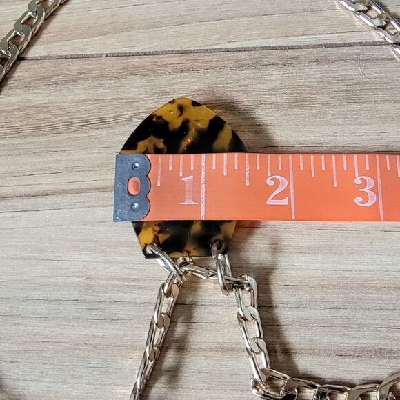 Tortoise Shell Acrylic Bejewled Curb Chain Pendant Necklace - Picture 7 of 11